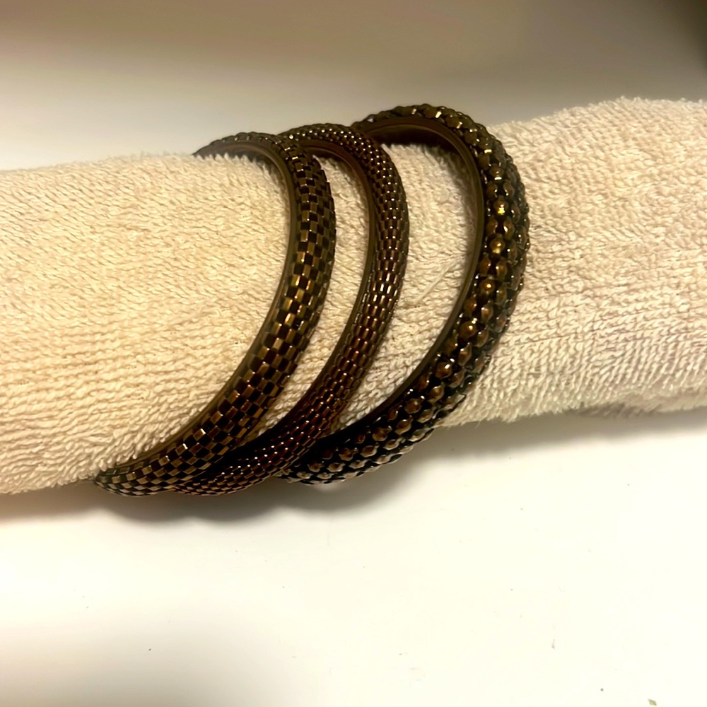Bronze mixed detail bangle bracelet set